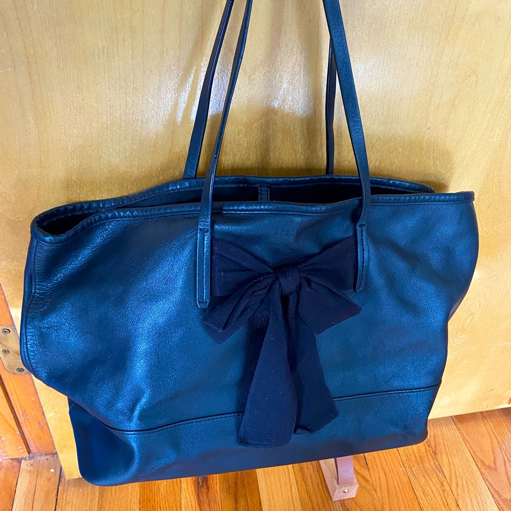 Claudie Pierlot Black Leather Tote Bag with Bow